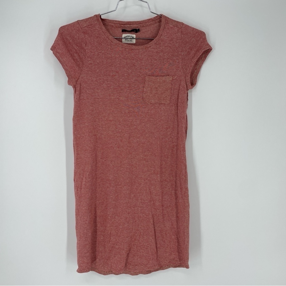 Prana Elana Cozy Up Jersey Knit T-Shirt Dress Red Orange Striped